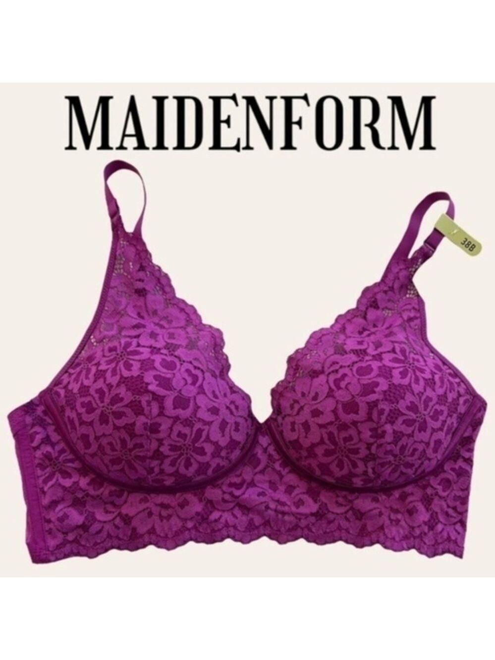 MAIDENFORM Pure Comfort Lightly Lined Convertible Lace Bralette-38B/NWT